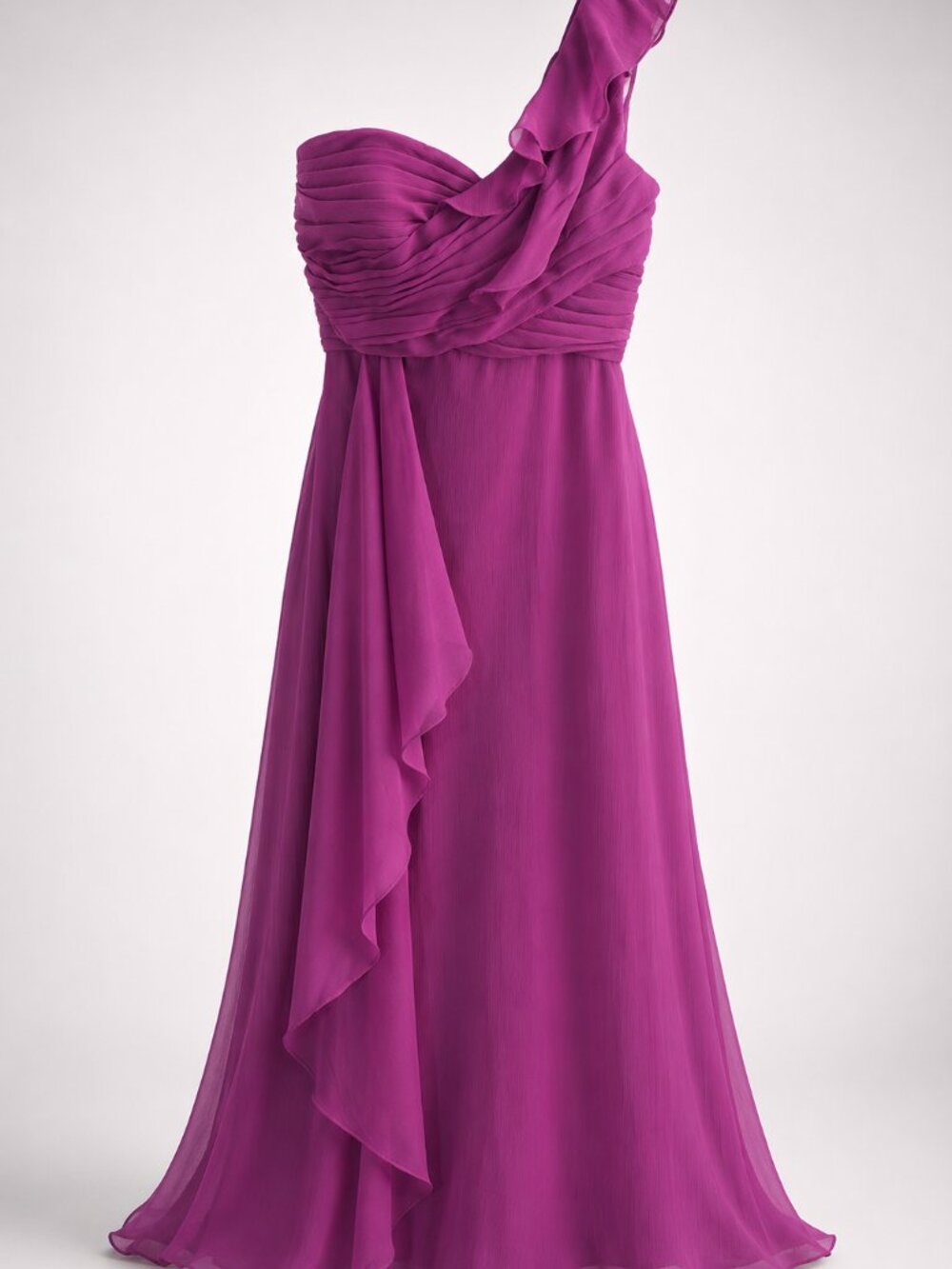 David's Bridal One Shoulder Raspberry Chiffon Gown Size 8 Formal Bridesmaid